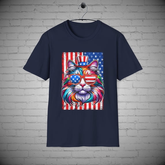 July 4th Cat T-Shirt, Cat tee, Kitty 4th July tee, Independence Day Tee