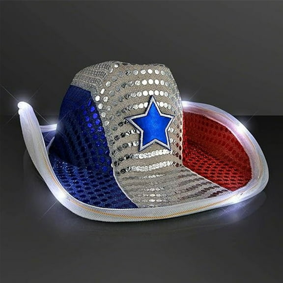 July 4th​ Cowboy Hat Silver Sequin Body Red Blue Rim Nighttime Party Wear Festival Celebration Costume Accessory for Party Holiday