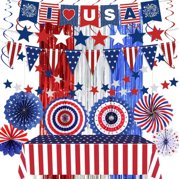 July 4th Decorations Patriotic Themed Red White and Blue Paper Fans July 4th Banners and Hanging Suitable for July 4th Independence Day 250th Anniversary Party Decorations