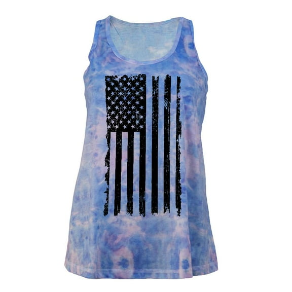 July 4th Distressed Black And White Vertical American Flag Juniors Tie Dye Tank Top Multi SM