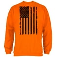 thumbnail image 1 of July 4th Distressed Black And White Vertical American Flag Mens Sweatshirt Safety Orange LG, 1 of 1