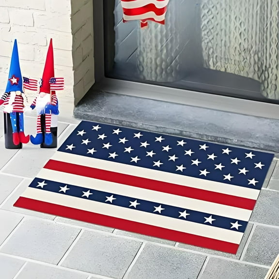 July 4th Doormat Rugs Outdoor/Indoor Red White Blue Non-Slip Entrance Welcome Matt for Front Door/Bathroom/Kitchen/Bedroom/Patio/Entryway Rugs Floor Mats, Independence Day Americana Stars