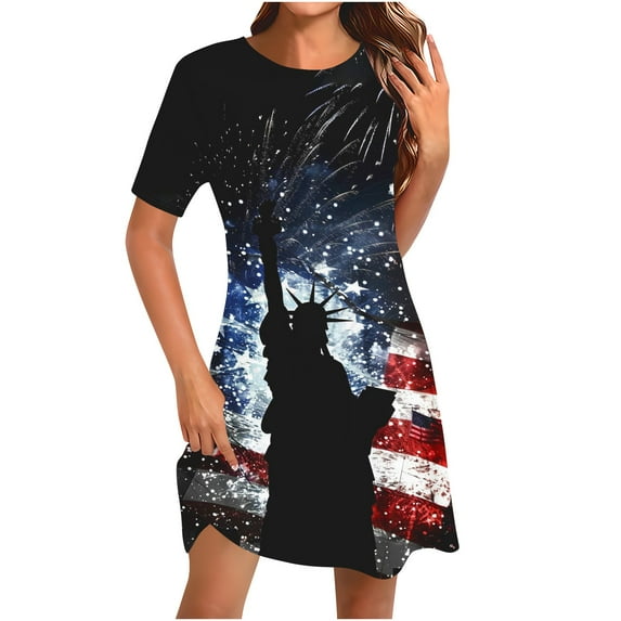 July 4th Dresses for Women Summer Fade Color Casual Short Sleeve Maxi Dress with Pockets