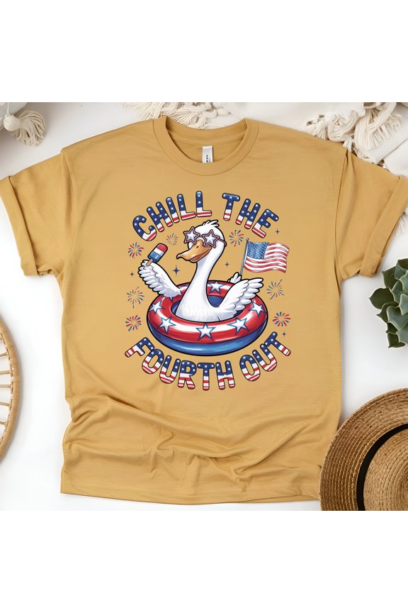 July 4th Duck Float Tee – Chill the Fourth Out Independence Day Shirt, Gold, Size M