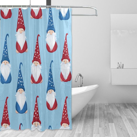 July 4th Gnomes in Flag Pattern Clothes Shower Curtains with 12 Hooks Waterproof Bathroom Decor 66" x 72"