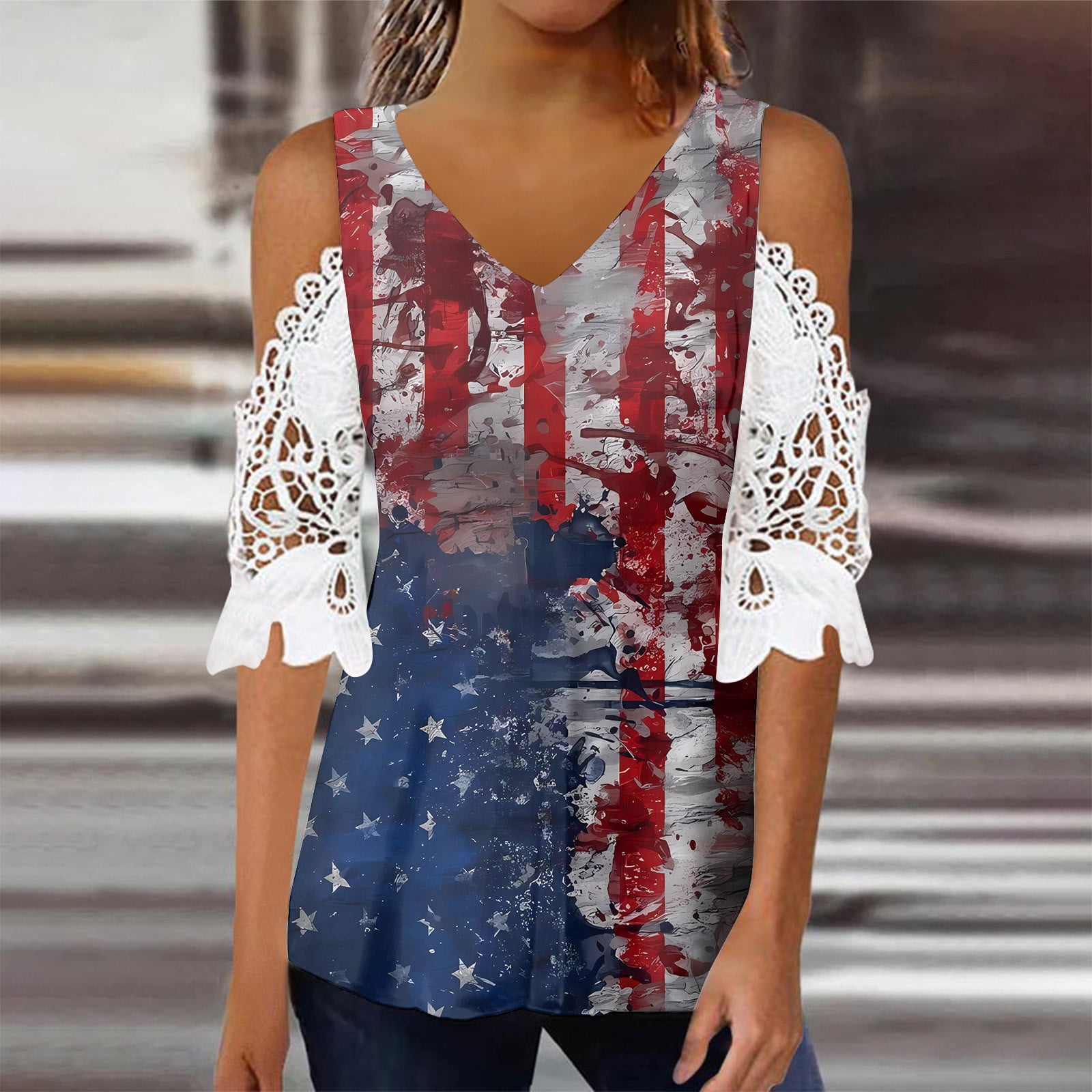 July 4th! HIMIWAY Shirt for Women Independence Day Print Women's Lace ...