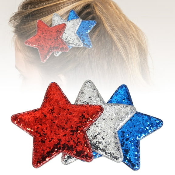 July 4th Hair Accessories Patriotic Star Hair Clip Sparkling Red Blue and White for Party Cheering Teams