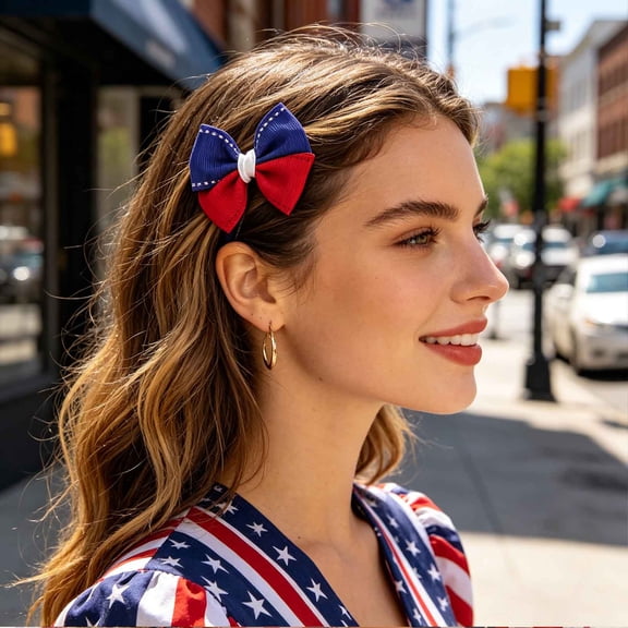 July 4th Hair Bow Clips,Patriotic Red White Blue Ribbon Hair Pins Barrettes for Independence Day Accessory, Back School Outfits Accessory Gift