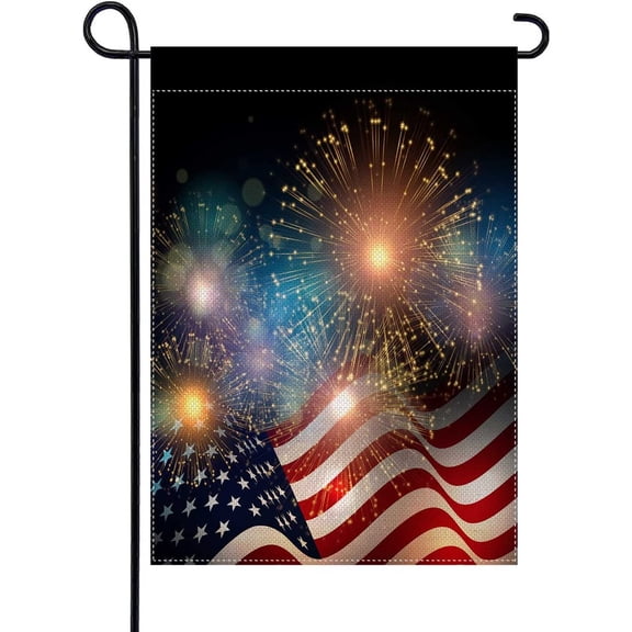 July 4th Holiday Garden Flags 12.5X18 Double Sided American independence Day Fireworks Celebrate USA Vertical Yard Flag for Outside Patio Decorations Outdoor