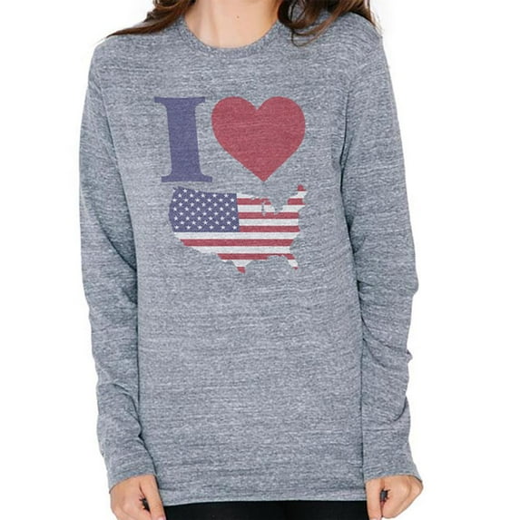 July 4th I Heart Love America Halftone Mens Soft Long Sleeve T Shirt Heather SM