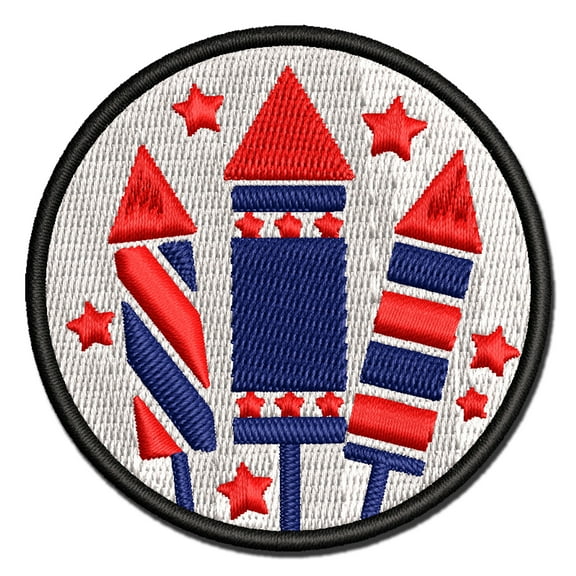 July 4th Independence Day Fireworks Patriotic USA Applique Multi-Color Embroidered Hook & Loop Patch - 3 Inch Medium