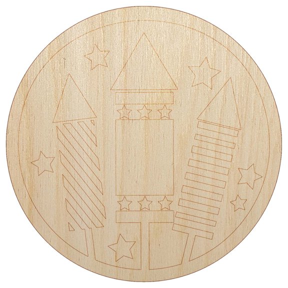 July 4th Independence Day Fireworks Patriotic USA Wood Shape Unfinished Piece Cutout Craft DIY Projects - 4.70 Inch Size - 1/8 Inch Thick