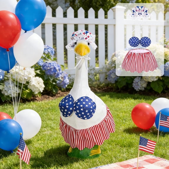 July 4th Inflatable Porch Goose Clothes American Flag Dress Starred Top Hat Costume Outdoor Garden Party Patriotic Themed Lawn Ornament