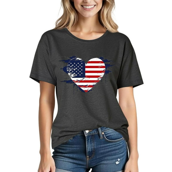 July 4th Outfit Women American Flag Shirts Short Sleeve Graphic Tees Women Patriotic Shirt 4th of July Tops Crew Neck Summer T-Shirt New Black XL