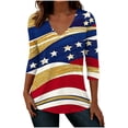 thumbnail image 1 of July 4th Outfits Women 3/4 Sleeve V Neck Patriotic T-Shirts Stars Striped Print Festive Casual Tunic Tops (3XL, Multicolor), 1 of 7