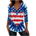 thumbnail image 1 of July 4th Outfits Women 3/4 Sleeve V Neck Patriotic T-Shirts Stars Striped Print Festive Casual Tunic Tops (XL, Blue), 1 of 7