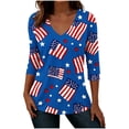 thumbnail image 1 of July 4th Outfits Women 3/4 Sleeve V Neck Patriotic T-Shirts Stars Striped Print Festive Casual Tunic Tops (XL, Navy), 1 of 7