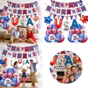 July 4th Party Decoration Set, American Patriotic Party Supplies with Banner and Balloons, Red White Blue Independence Day Decorations Kit for Memorial Day USA Celebrations