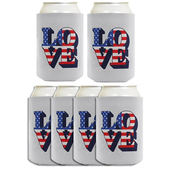July 4th Party Favor Love America Pop Art Light Blue 6-Pack Can Drink Sleeves
