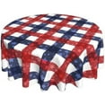 thumbnail image 1 of July 4th Patriotic American Flag Plaid Red Blue White Waterproof Picnic Patio Party Round Table Cloth Cover 60 Inch Circular Tablecloth for 20-47 Inch Home Dining Room, 1 of 6