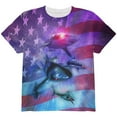 thumbnail image 1 of July 4th Patriotic American Galaxy Laser Sharks All Over Youth T Shirt Multi YSM, 1 of 1