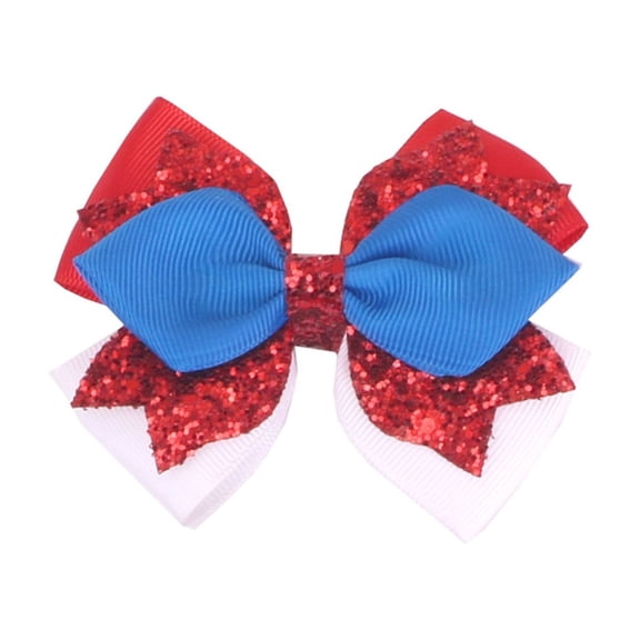 July 4th Patriotic Bow for Girls, Handmade Red White Blue Independence Day Hair Accessory. Cute Festive Headwear for Kids.