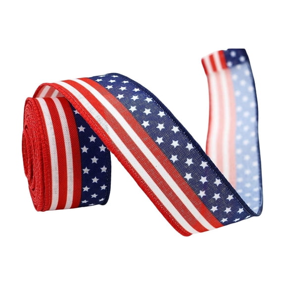 July 4th Patriotic Ribbon USA Flag Fabric Ribbons White Blue Red Star Stripe Wrapping Ribbons for Independence Day Memorial Day Wreath Bow Craft Party Decor, 5.47 Yards