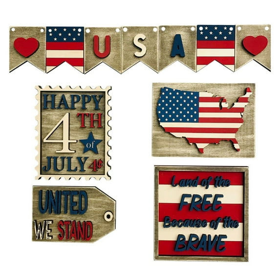 July 4th Patriotic Tiered Tray Decor Set Stars and Stripes Wood Signs Veterans Day Tiered Tray Ornaments Farmhouse Rustic Wood Sign Memorial Day Decorations for Independence Day Decor