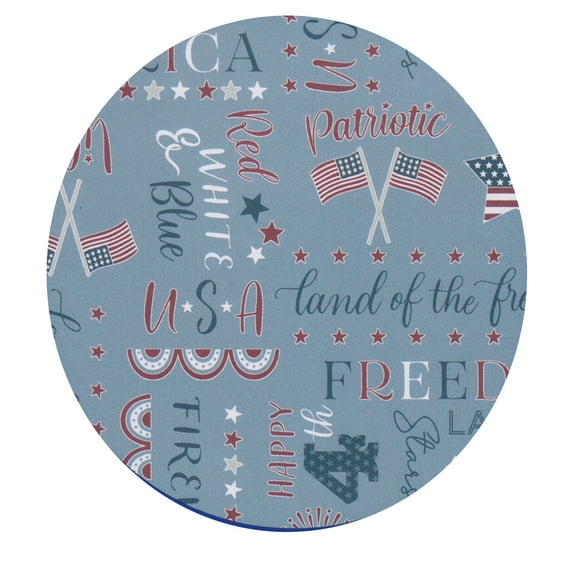 July 4th Patriotic Vinyl Tablecloth PEVA Red, White, & Blue 60  inch Round