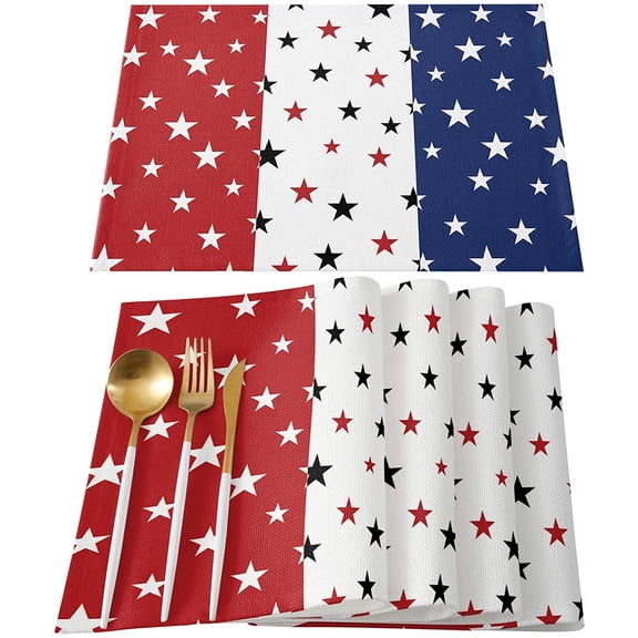 July 4th Placemats Set of 4- Red White Blue Heat Resistant Placemat Washable Cotton Linen Summer Table Mats Independence Day Party Holiday Decorations for Home Kitchen Dining Table Outdoor Indoor