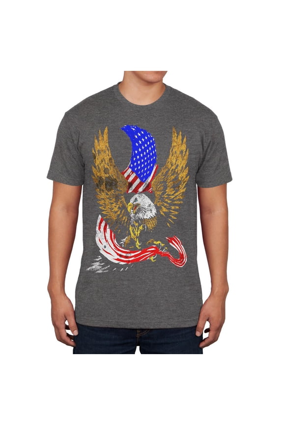 July 4th Screaming Bald Eagle of Freedom Mens Soft T Shirt Charcoal Heather 2XL