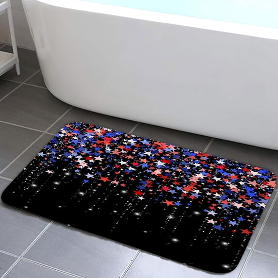 July 4th Shower Curtain, Blue and Red Stars Stripe American Flag Bathroom Decor Bath Curtain, President's Day Independence Day Polyester Fabric Shower Curtain Set with Hooks
