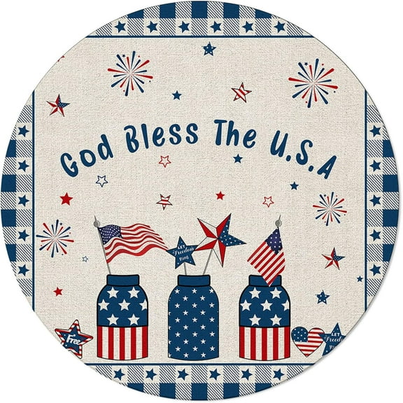 July 4th Stars American Flag Elastic Fitted Edged Round Tablecloth Fade resistant Anti-Shrink Table Cloth Washable Table Cover for Indoor or Outdoor and anywhere you wanna use it 48"X 48"