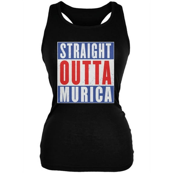 July 4th Straight Outta Murica America Funny Juniors Soft Tank Top Black MD