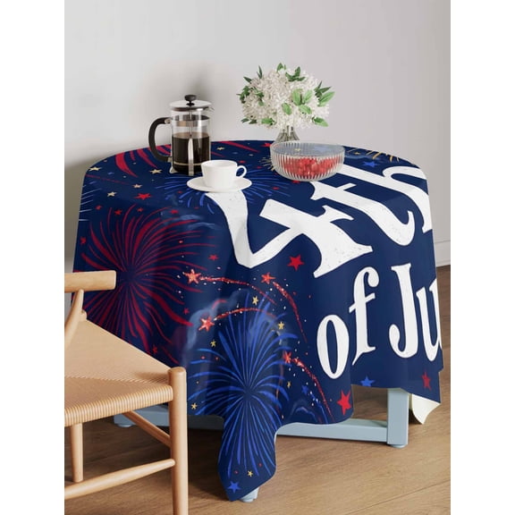 July 4th Table Cloth 60x60 Inch Square, Independence Day Retro Red Blue Fireworks Dark Blue Waterproof Tablecloth Washable Table Cover for 250th Anniversary Party Picnic Dinner Decor