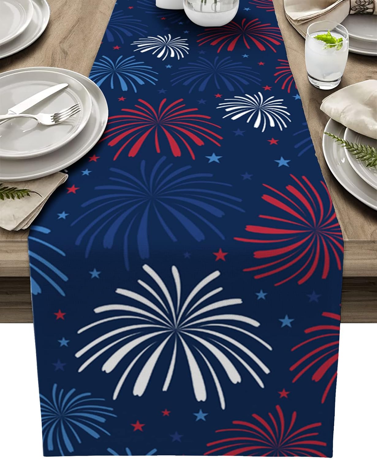 July 4th Table Runner Cotton Linen Fireworks Celebration Patriotic ...