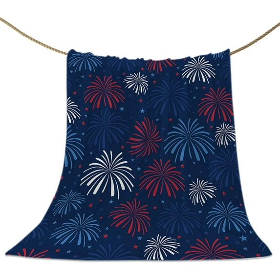 July 4th Throw Blankets, Fireworks Celebration Patriotic Americana Stars Soft Fleece Blanket Decorative for Home Sofa Couch Chair Living Bedroom,30x40 Inches, Red, White and Blue