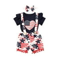thumbnail image 1 of July 4th Toddler Girl Outfits Short Sets,Baby Girl’s Independence Day Flying Sleeve Tops+Stars Suspender Tassel Shorts, 1 of 9