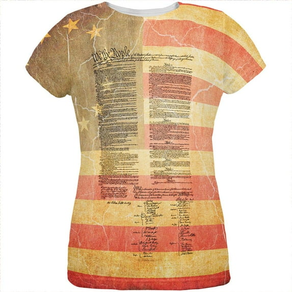 July 4th United States Constitution Betsy Ross Flag All Over Womens T Shirt Multi X-LG