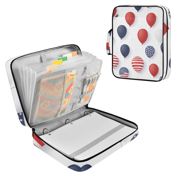 July 4th Usa Flag Pattern Balloons Accordion File Organizer Expanding File Folder 3-Ring Binder Bag 500 Sheets A4 Size