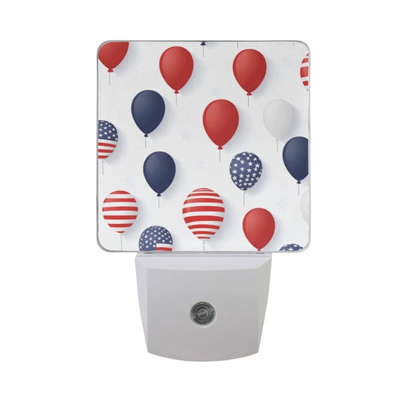 July 4th Usa Flag Pattern Balloons LED Night Light with Smart Sensor Plug Into Wall Dusk to Dawn 2 packs