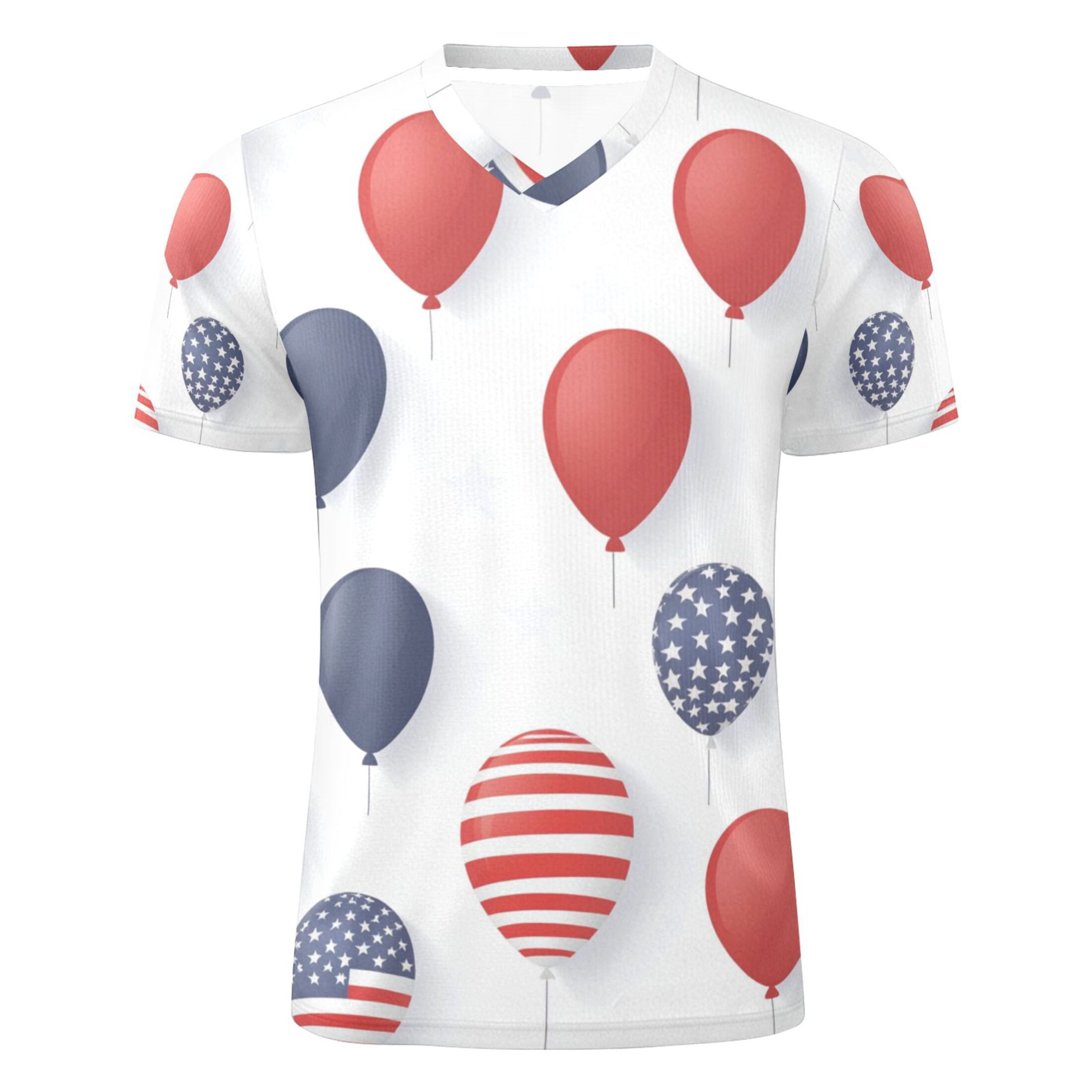 July 4th Usa Flag Pattern Balloons Men's Sports Jerseys Athletic T-Shirt Football Referee Short Sleeves Shirt 5XL