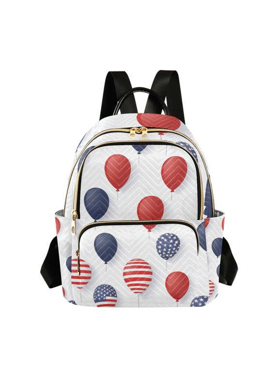 July 4th Usa Flag Pattern Balloons Quilted Backpack Fashion Daypack Commuter Bag for Women 14 L