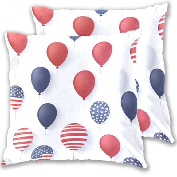 July 4th Usa Flag Pattern Balloons Throw Pillow Covers Pillowcases 16 x 16 Inch Home Decor 2 Packs for Bedroom Sofa
