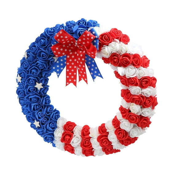 July 4th Wreath Patriotic American Wreath Handcrafted Memorial Day Wreath Festival Garland Decoration Front Door Wall Home Decor