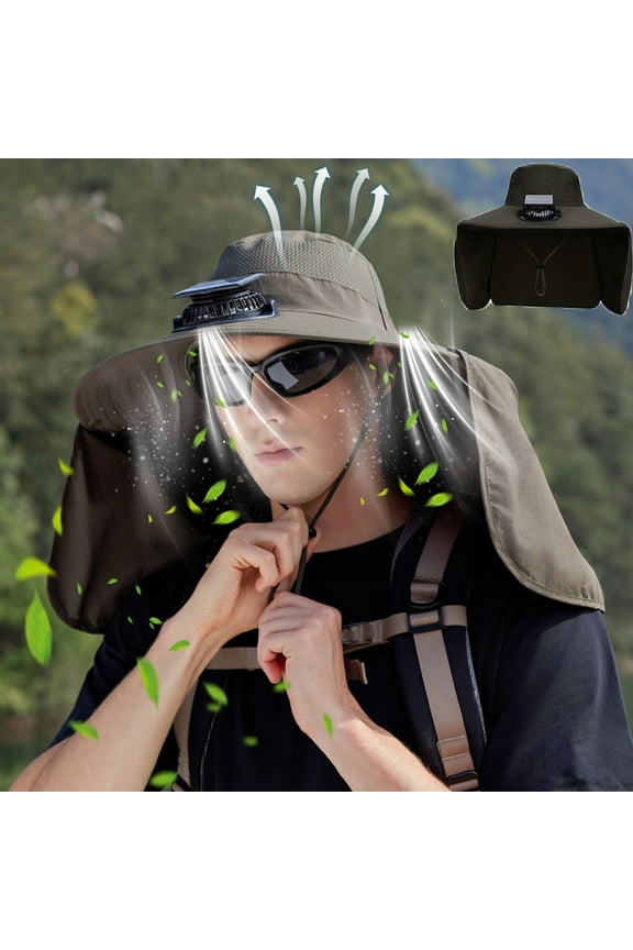 July 50%off, Solar Fan Cap Rechargeable Summer Sun Protection Neck Large Brims Outdoor Fishing Mountaineering Quickly Dry Waterproof Fisherman Hat