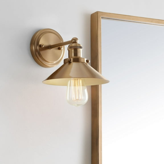 JONATHAN Y July 7.88" 1-Light Industrial Farmhouse Metal Vanity Light, Brass Gold