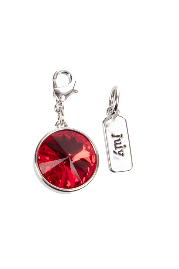 July Austrian Crystal Birth Month Charm Set - Nickel-Free Charms with Birthstone-Colored Crystals & Engraved Month Tags, 12 Pack