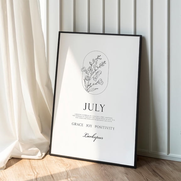 July Birth Flower Print, Larkspur Minimal Line Drawing Print A1 A2 A3 A4 A5 Home Decor #792, Unframed Canvas Size 8x12