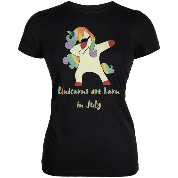 July Birthday Dabbing Unicorn Sunglasses Juniors Soft T Shirt Black 2XL